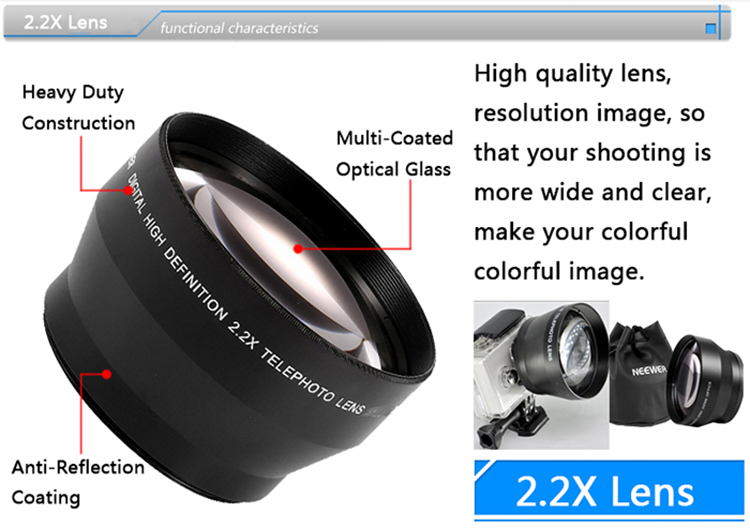52mm SLR Camera 2.2x High Definition Telephoto Lens