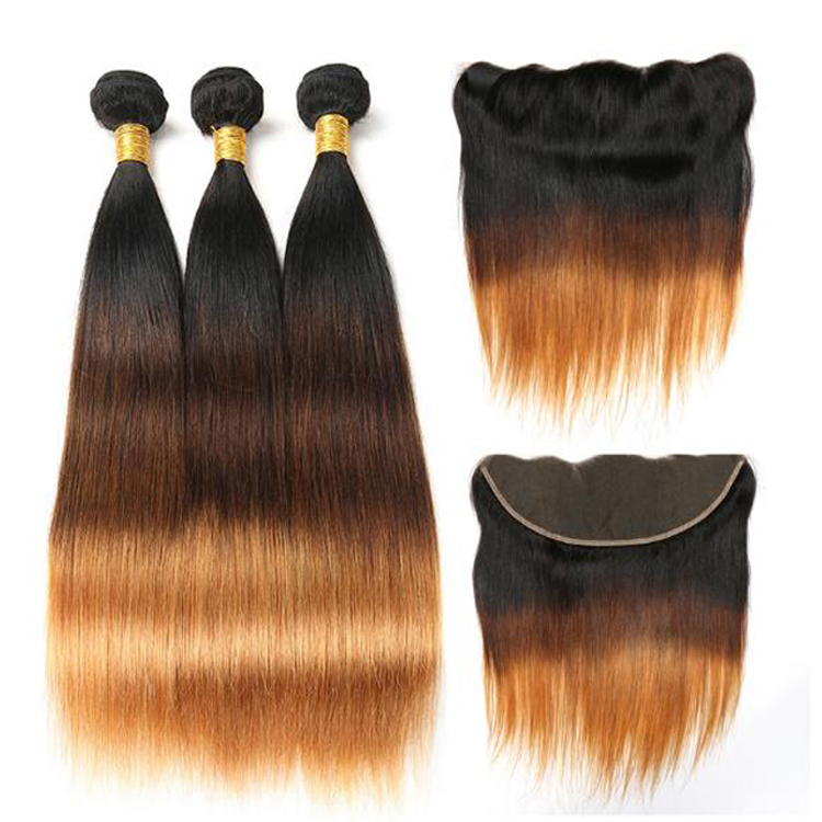Brazilian Ombre Blonde Colored 3 Tones Peruvian Human Hair Weaves With Frontal, Brazilian Ombre Blonde Colored 3 Tones Hair