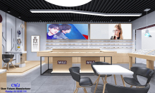 Wooden Grain Optical Store Display Furniture