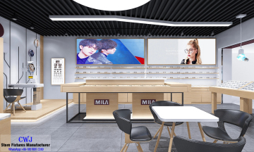 Wooden Grain Optical Store Display Furniture
