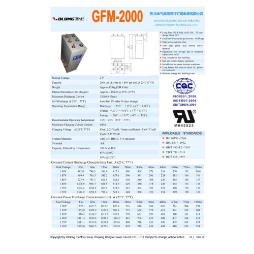 Telecom T Series Lead Acid Battery (2V2000Ah)