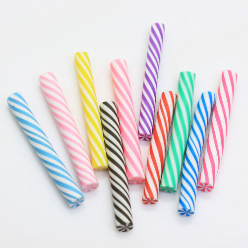 Günstige Großhandel Candy Stick Bunte gestreifte Polymer Clay handgemachte Handwerk Dekoration Slice Nail Arts Charms