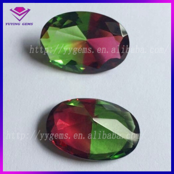 multicolors glass synthetic tourmaline loose oval stone silver ring