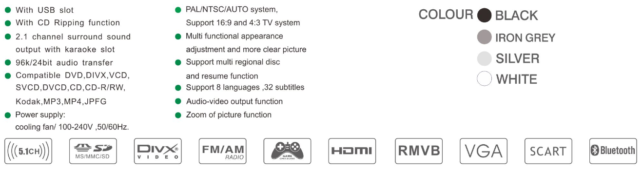DVD-TKM307 USB SD DVD Full Metal Home DVD Player with Remote Control and LED Display