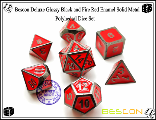 Bescon Deluxe Glossy Black and Fire Red Enamel Solid Metal Polyhedral Role Playing RPG Game Dice Set (7 Die in Pack)-2