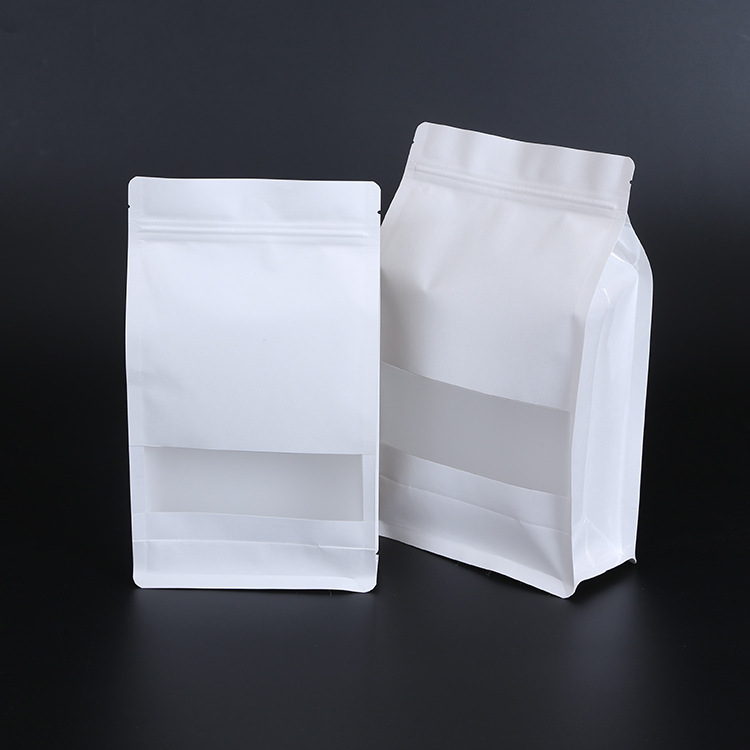 Customized White Kraft Paper Pouch Eight-side Seal Confectionery Food Tea Package Bag