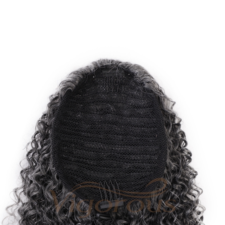 Ombre Black to gray Wholesale Afro Natural Clip In Drawstring Extensions Wrap Around Draw String High Curly Custom Ponytail Wig