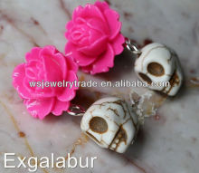 2013 fashion earring,Day of the Dead Sugar SKULL Post Earrings Stud Frida Kahlo Pink Flower Turquoise