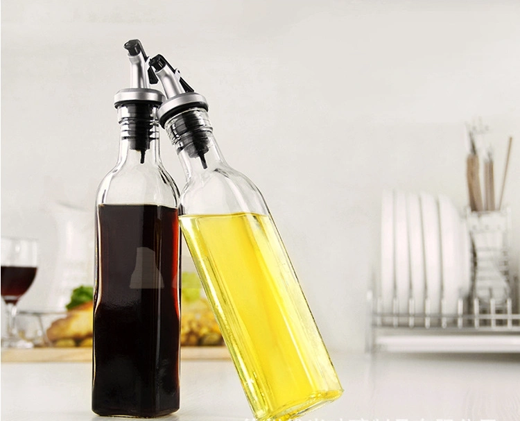 500ml Square Glass Olive Oil and Vinegar Dispenser Cruet Bottle for Sauce with Spout Leak Proof Caps