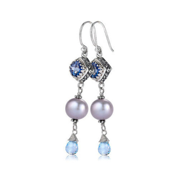 Lady rhinestone long drop earrings with pearl