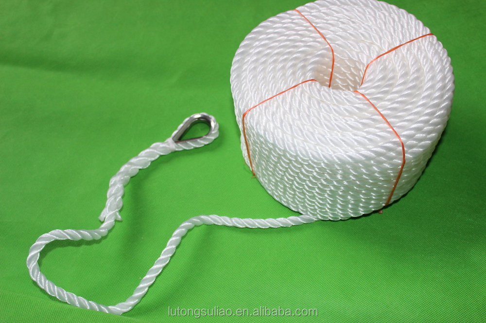 3 strands white color PE rope with hook