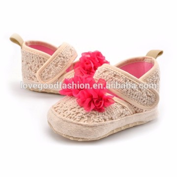 Khaki Baby Girl's Crochet Sandal Shoes with Chiffon Ornament