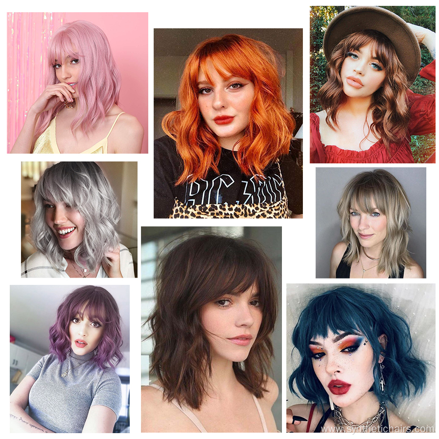 Short Bob Natural Wave Synthetic Wigs With Bangs