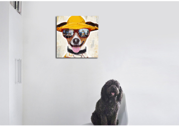 Puppy Canvas Print Sunglasses Dog Oil Painting