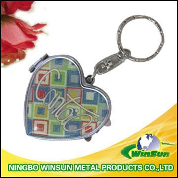 heart shape mini pocket mirror with keychain