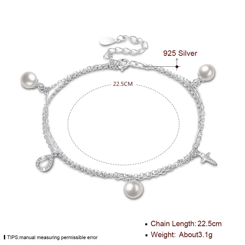 Latest Design 925 Sterling Silver Zircon Pearl Charm Bracelet
