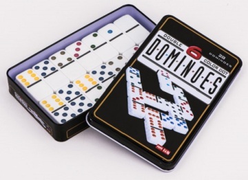 Domino Game Set In Tin Box With Colorful Dots