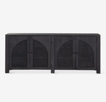 Modern Traditional Solid Ash Wood Sideboard with Natural Rattan for Living Room Dining