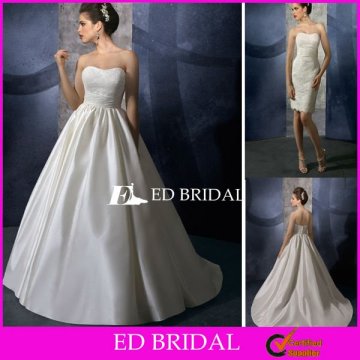 Two Piece Wedding Dress Short Sheath Lace Bridal Gown with Detachable Court Train Skirt