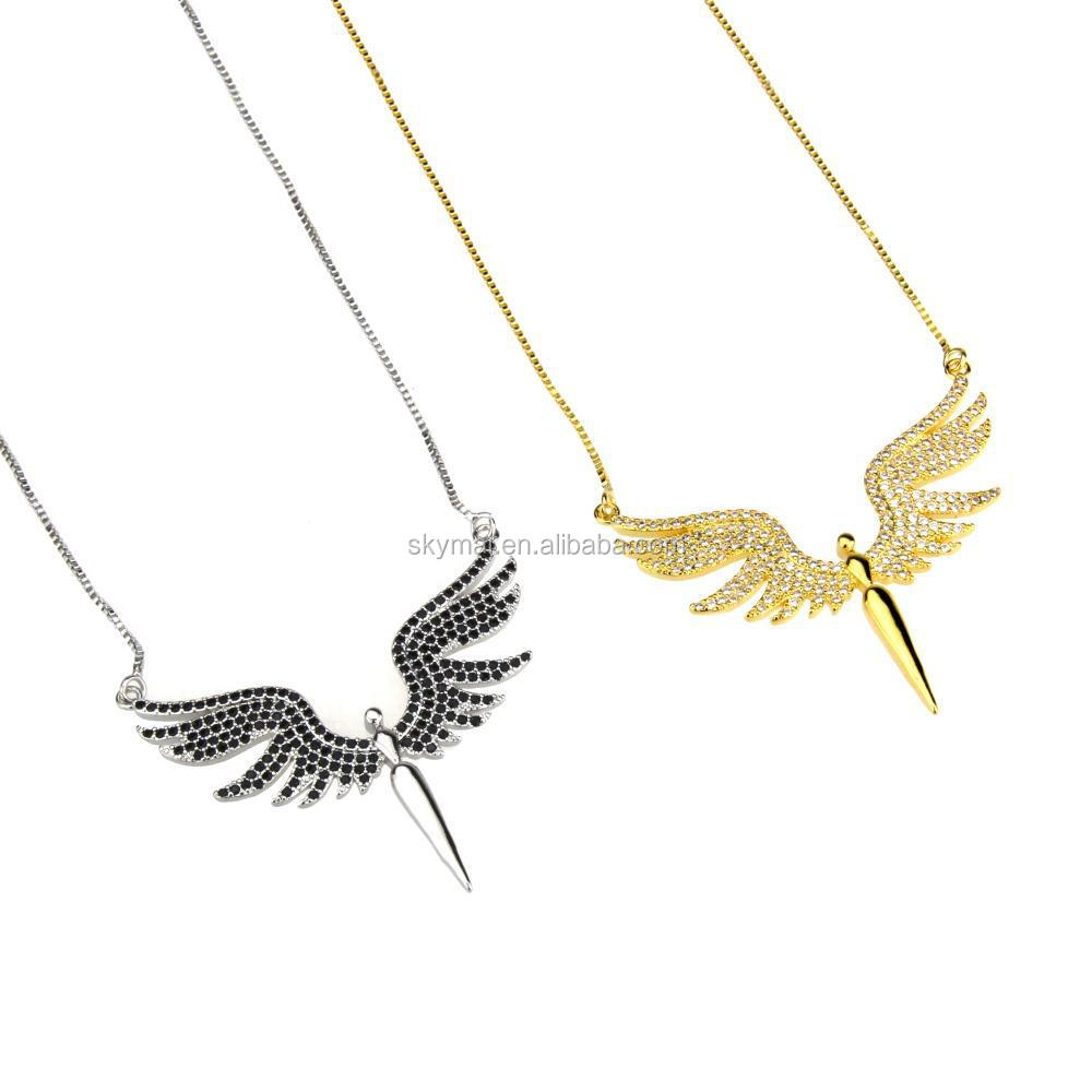 Hot selling angel pendant copper gold-plated zircon necklace fashion vacuum gold-plated platinum necklace for women