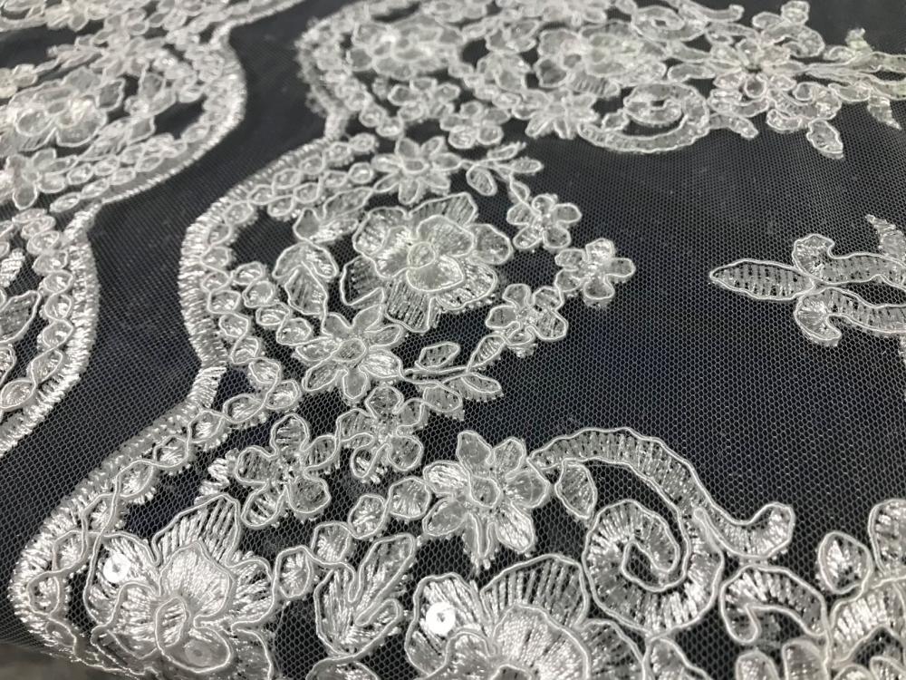 tissu de broderie de conception de mariage de paillettes blanches