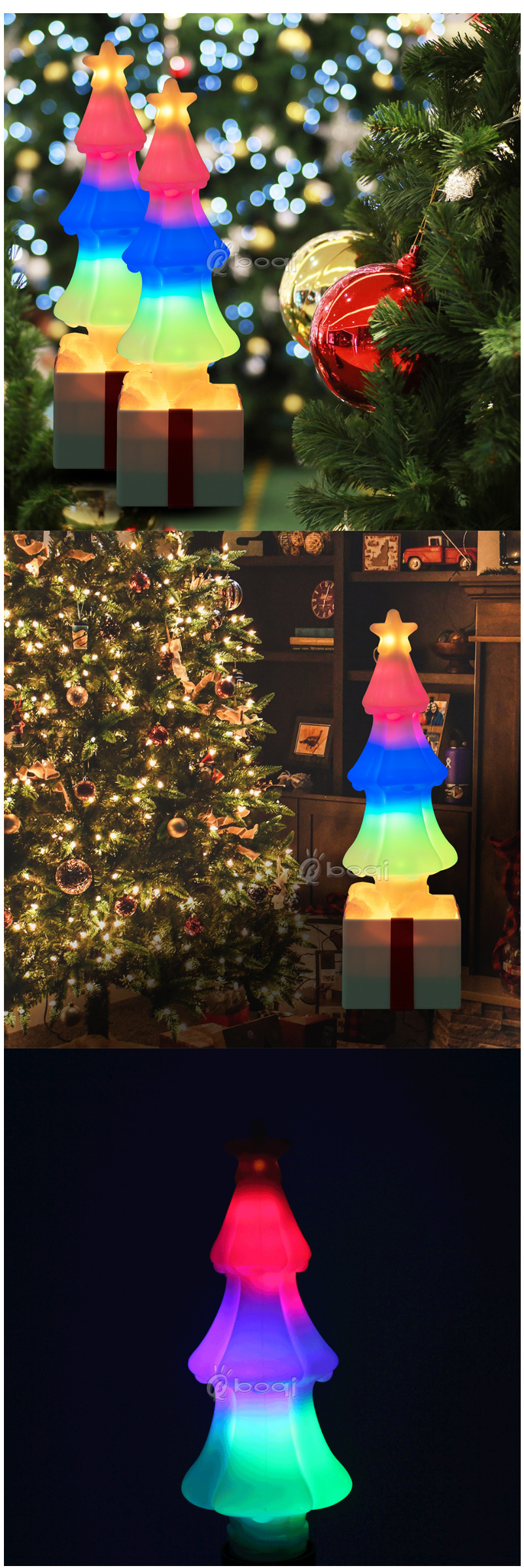 boqi LED Christmas Tree Flame Bulb Atmosphere Light Colored Flame Crystal Rock Lamp Night Light Holiday Lighting