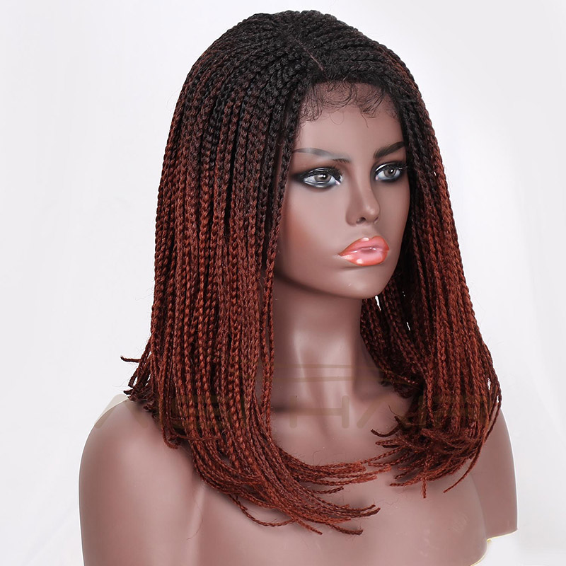 Aisi Hair Synthetic Braid Box Ombre Red Glueless Lace Front Wigs For Black Women Long Straight Heat Resistant Lace Front Wig