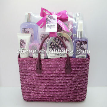 lavender wheat grass basket bath set for sale