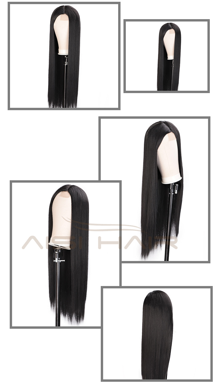 Aisi Hair 26 Inch Natural Black Wig Long Silky Straight Lace Frontal Wig Middle Part Synthetic Front Lace Hair Wigs For Women