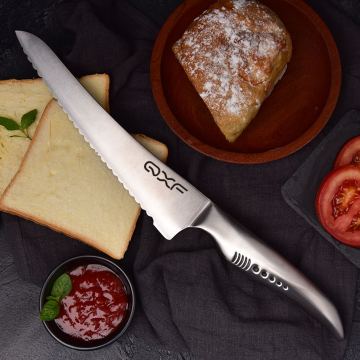 QXF German Stainless Steel Serrated Bread Knife with Hollow Handle