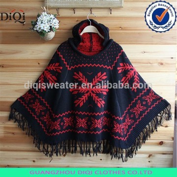 Fashion ladies jacquard knitted poncho sweater