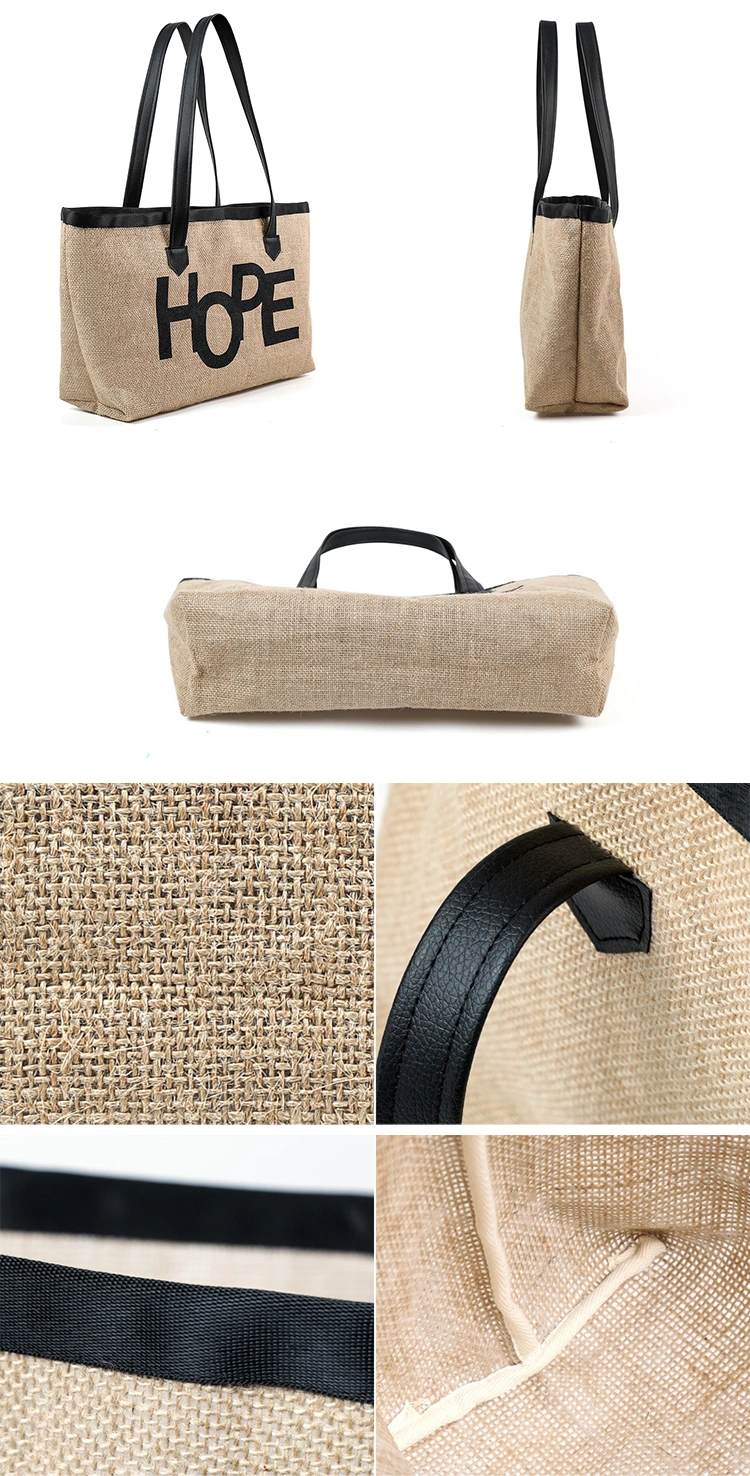 Large Capacity Custom Silkscreen Embroidery Logo Eco-Friendly Recycled Burlap Bags Jute Tote Shopping Bag