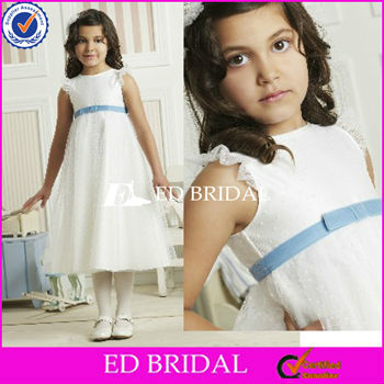 A-Line/princess organza and tulle tea-Length flouncing shoulder Flower Girl Dresses sash