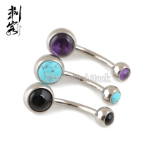 G23 Solid Titanium Internally Threaded Natural Stone Belly Ring