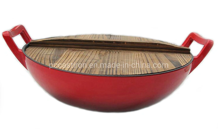 China Factory Enamel Cast Iron Wok Dia 30cm