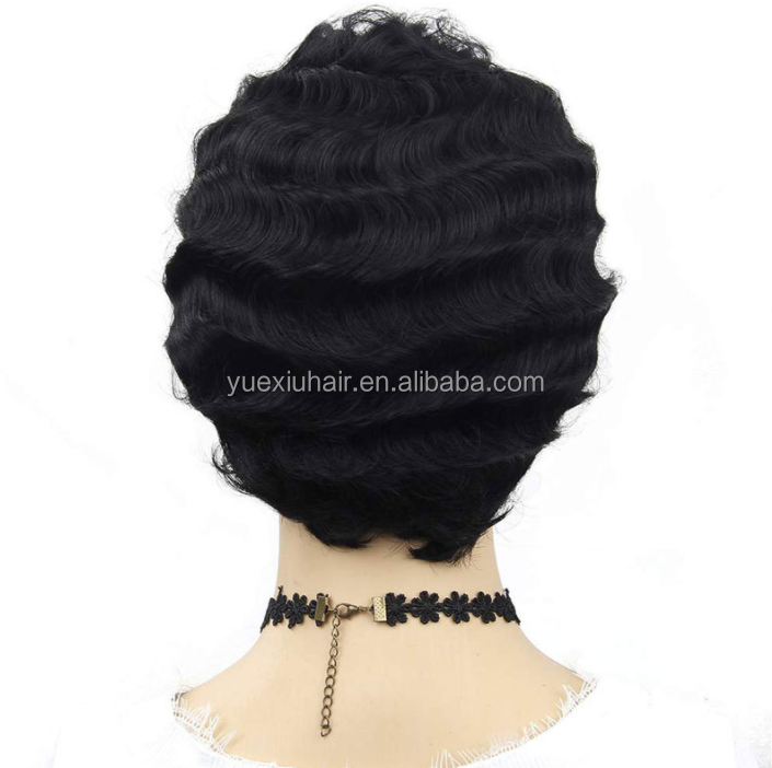 Pixie Cut Short Human Hair Wig Finger Wave For Black Women, Brazilian Virgin Cuticle Aligned Hair Wavy Wig