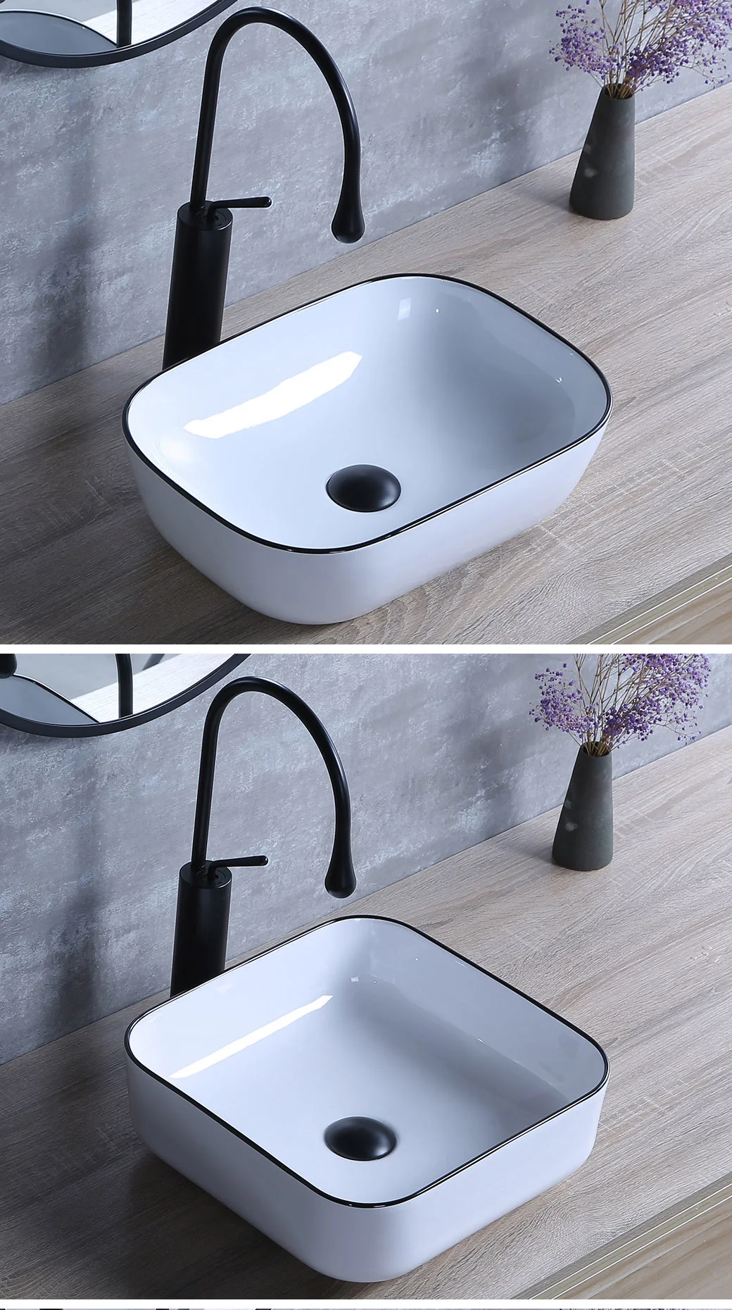 Simple Bbove Counter Basin Ceramic Household Bathroom Phnom Penh Black Side Wash Basin