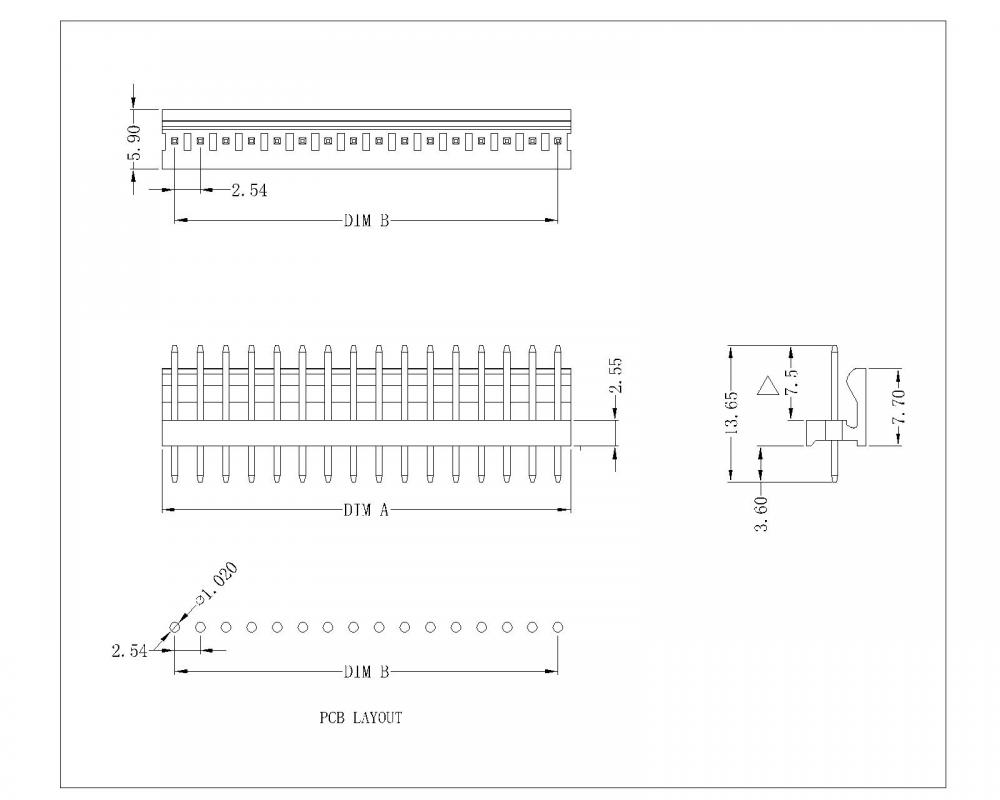 2,54 mm Pitch 180 graus conector de wafer de linha única