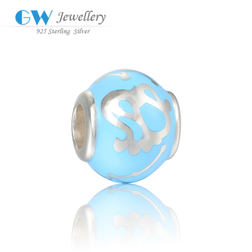 Aimili Style Round Blue Enamel Beads Charm Fit For Snake Bracelet D148H