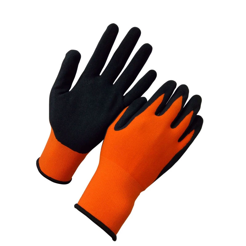 Spandex Nylon Liner Coated Black Sandy Latex Gloves