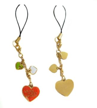 Red Heart Shaped Mobile Phone Metal Ropes, Filling Colors And Gold Plated Finish, For Mobi