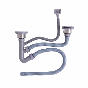 Double sink basin drainer with strainer waste pipe