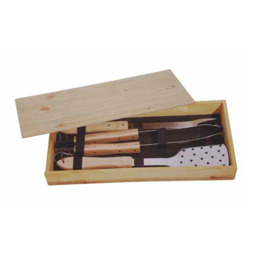 Juego de 3 utensilios para barbacoa con caja de madera