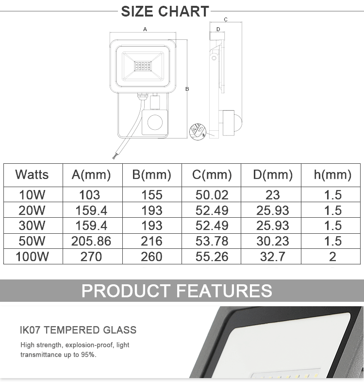 ultra thin outdoor security 220 volt 10w led pir flood light