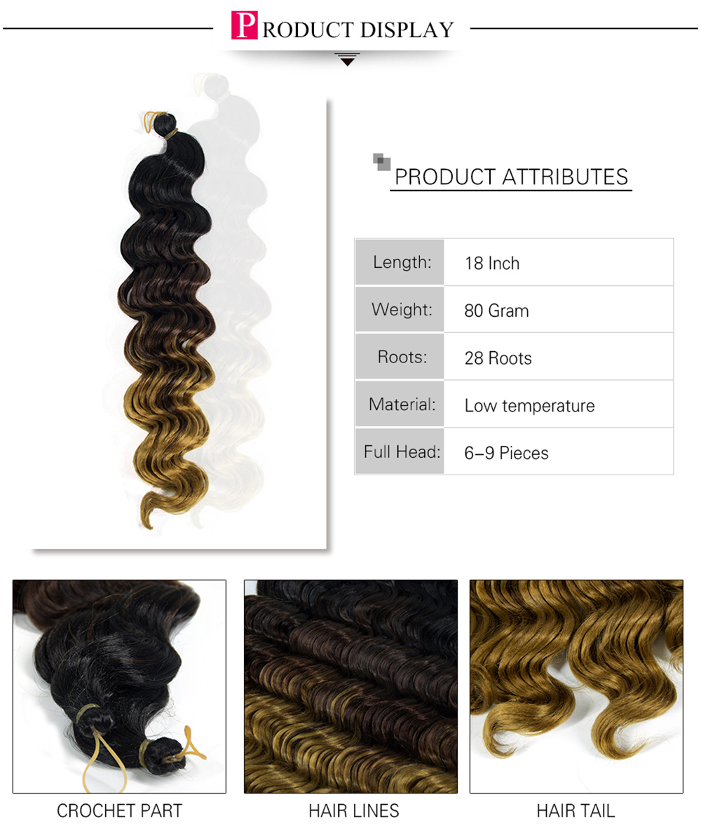 Synthetic Bulk Hair Crochet Hair Braids Box Braid 22 Inch Curly Extension Deep Wave Crochet Hair For Black Women