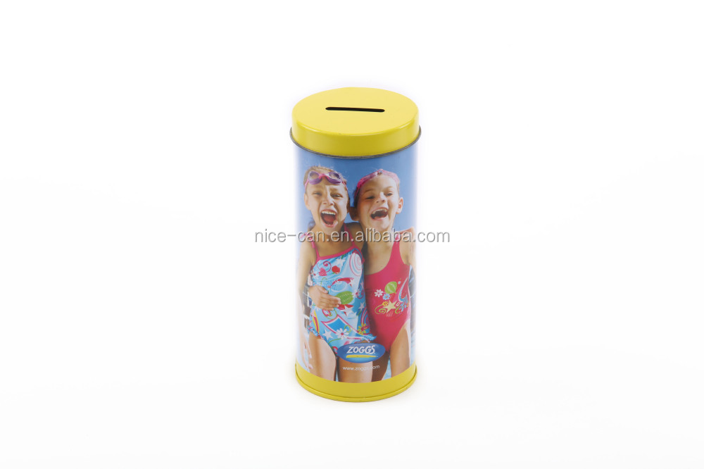 Custom design square shape coin bank tin box tin can