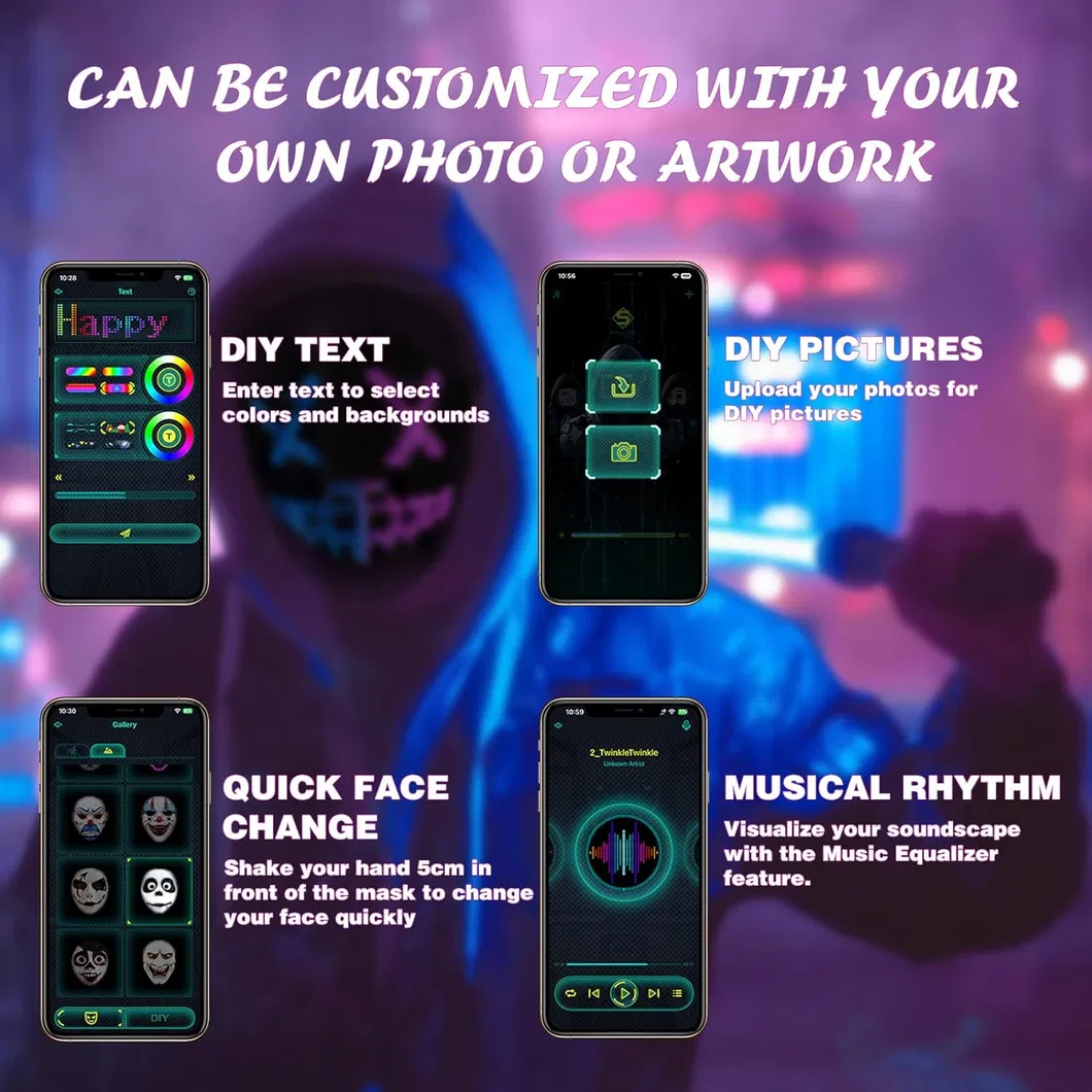 Customizable Bluetooth-Compatible LED Face Mask with Rechargeable APP Control