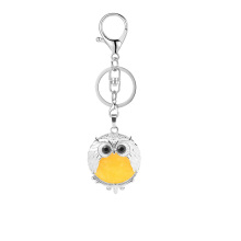 Yellow Jade 24mm Beads Silver Owl Pendant Keychain Lobster clasp