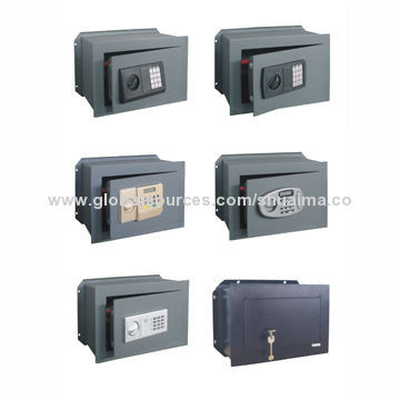 Electronic wall safes with batteries outside safe, LCD display
