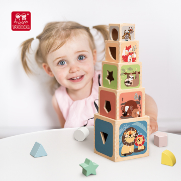 5-Piece Wooden Cube Stacking Nesting Box Toy for Children and Toddlers